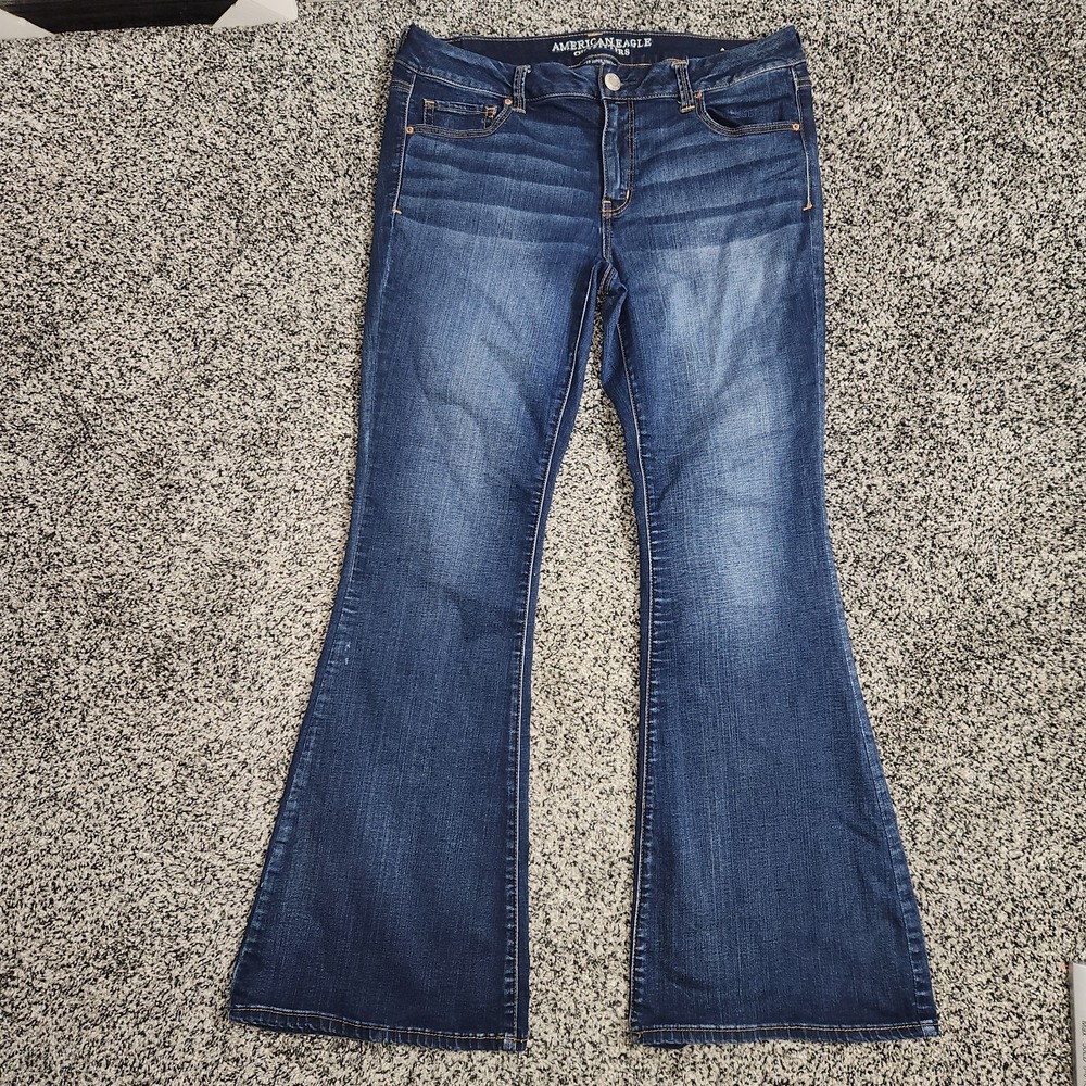 American Eagle Boho Flare Jean Super Super Stretch Darkwash Womens 14 R,mid Rise